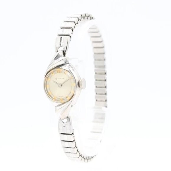 Vintage Bulova 17 Jewel Ladies Mechanical Wristwatch 6CB Steel & 10k RGP - Picture 1 of 7